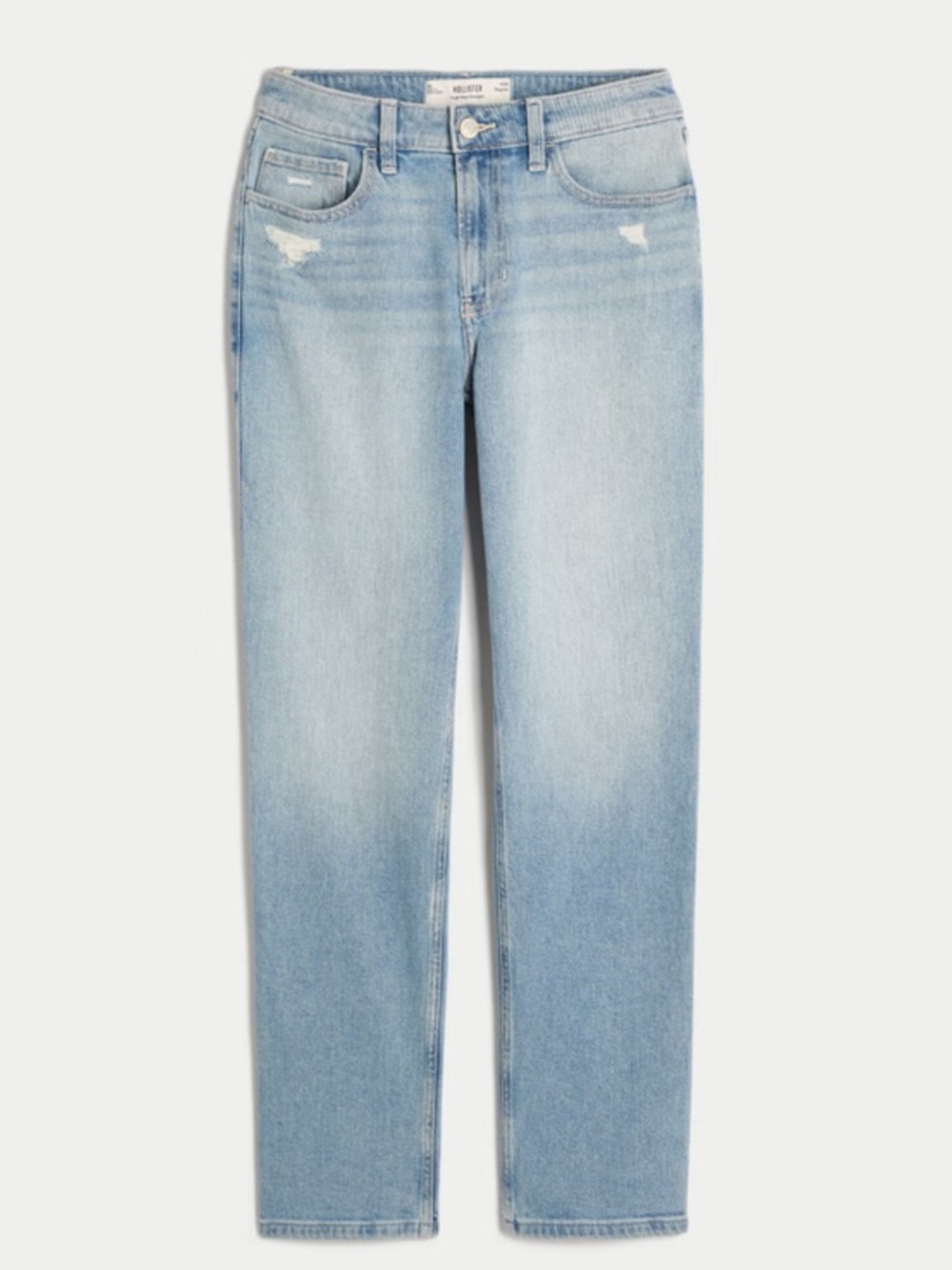 High-Rise Distressed Light Wash Straight Jeans